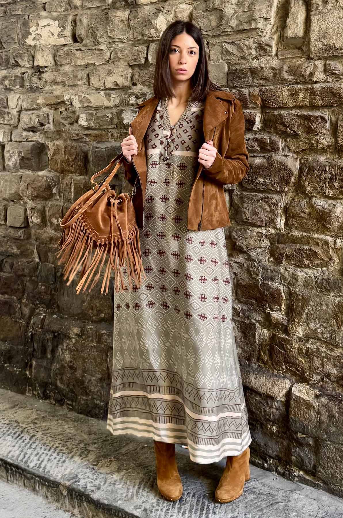 Abito manica lunga fantasia geometrica tribale