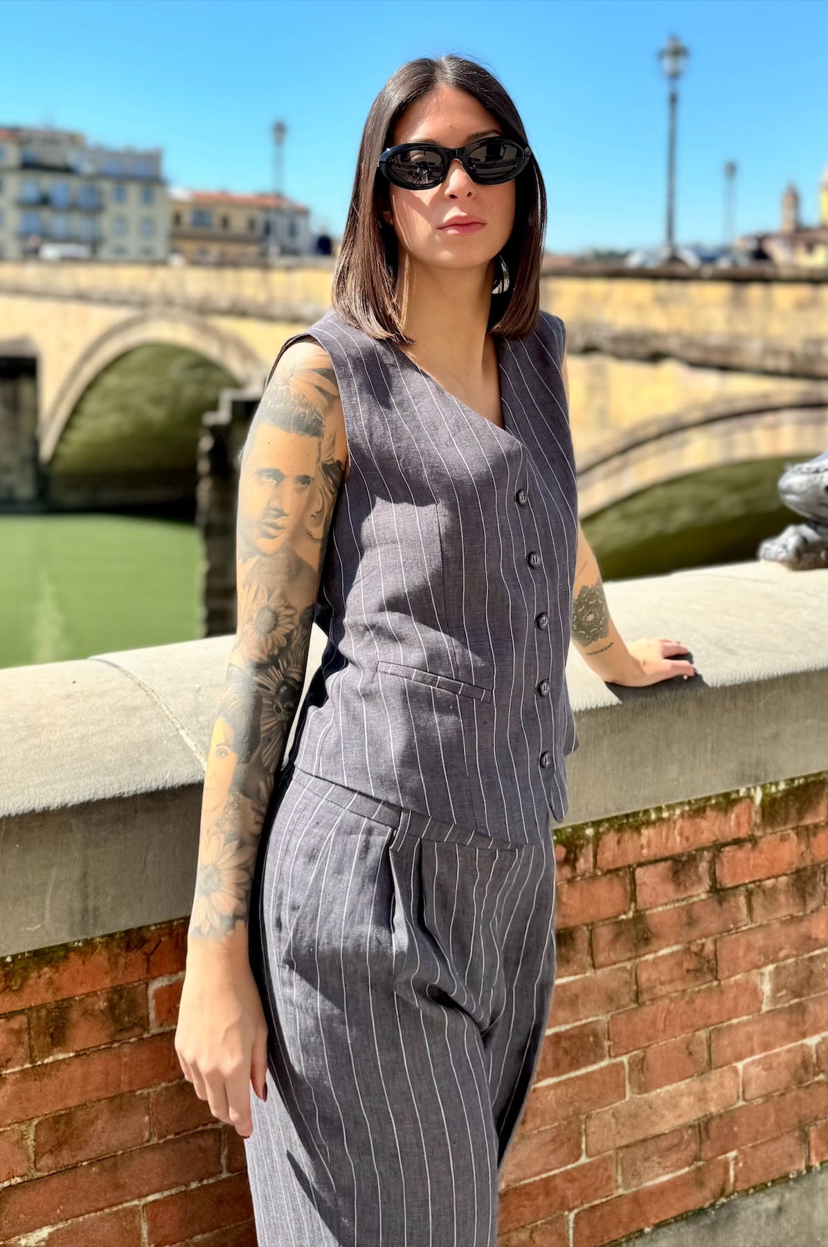 Gilet Gessato in Lino