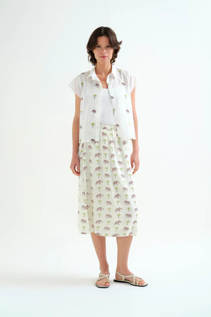 Camicia con stampa di elefanti e palme