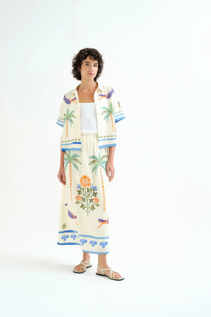 Gonna lunga con stampa Palme e Sirene