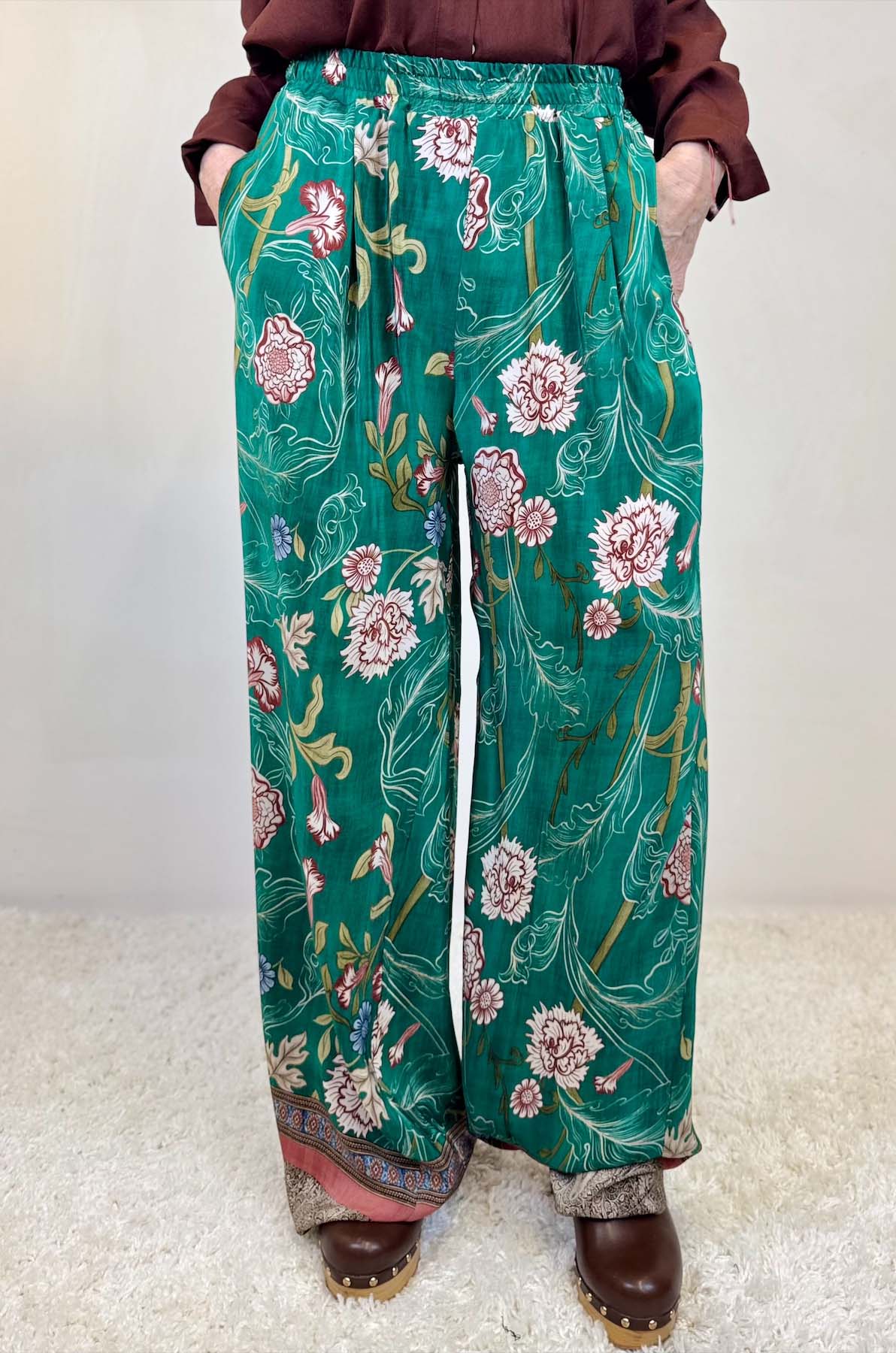 Pantalone palazzo in viscosa stampa floreale