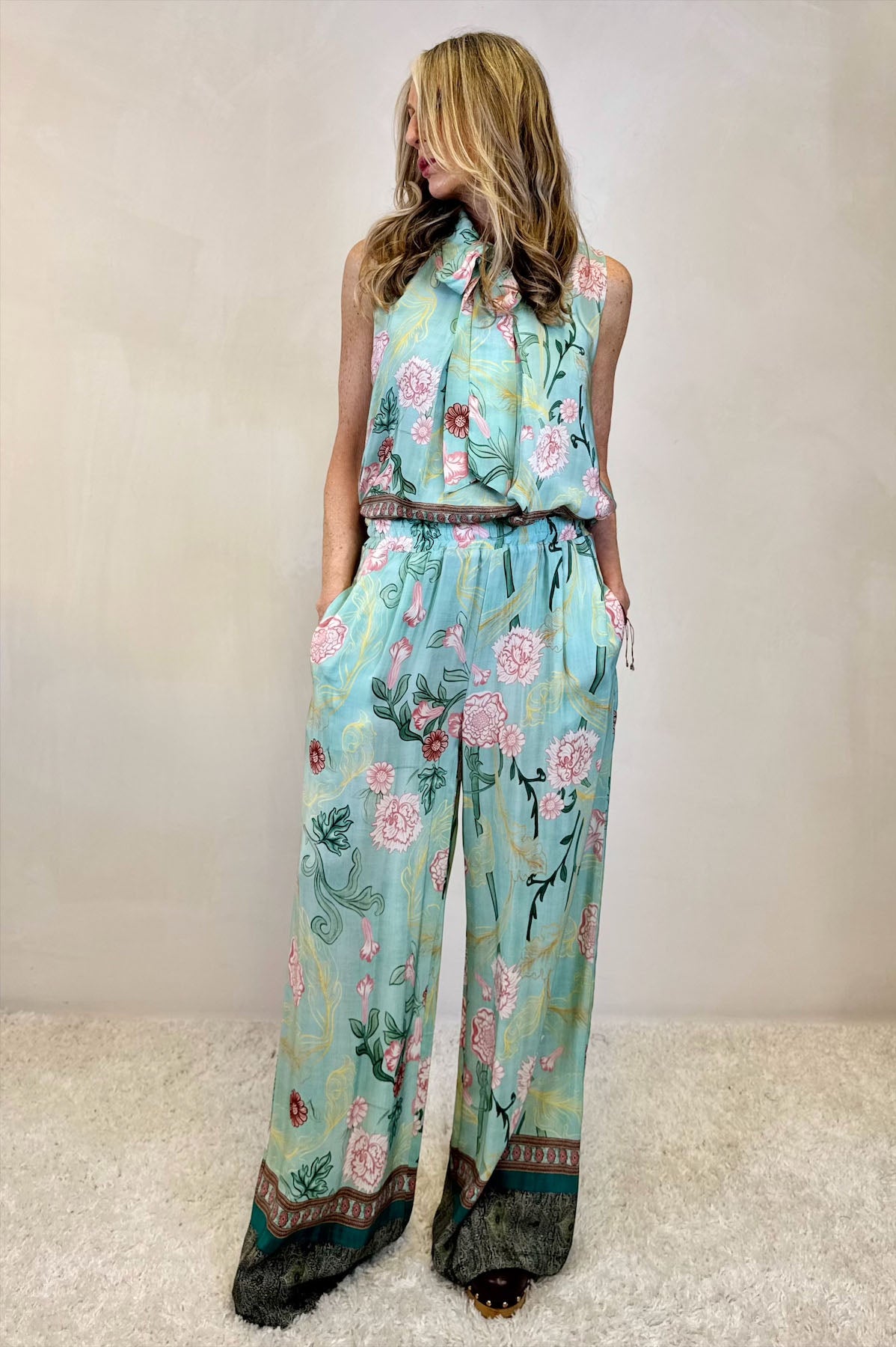 Pantalone palazzo in viscosa stampa floreale