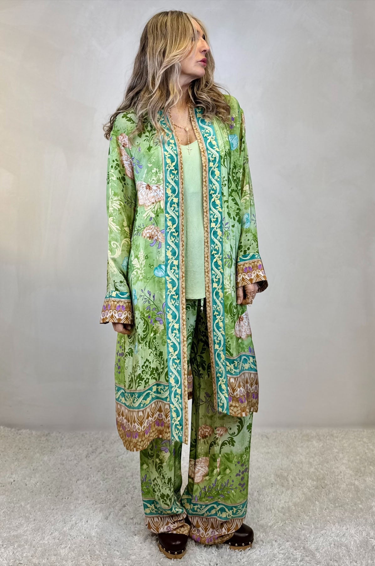 Kimono lungo in viscosa stampa farfalle