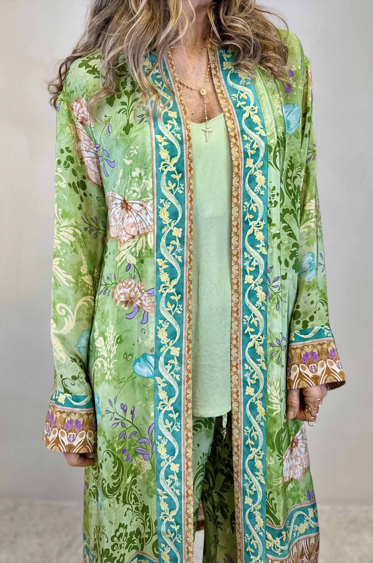 Kimono lungo in viscosa stampa farfalle