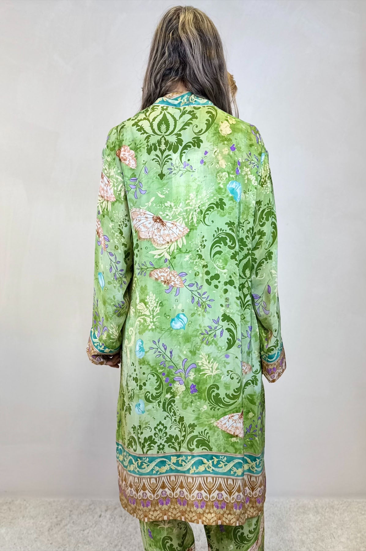 Kimono lungo in viscosa stampa farfalle