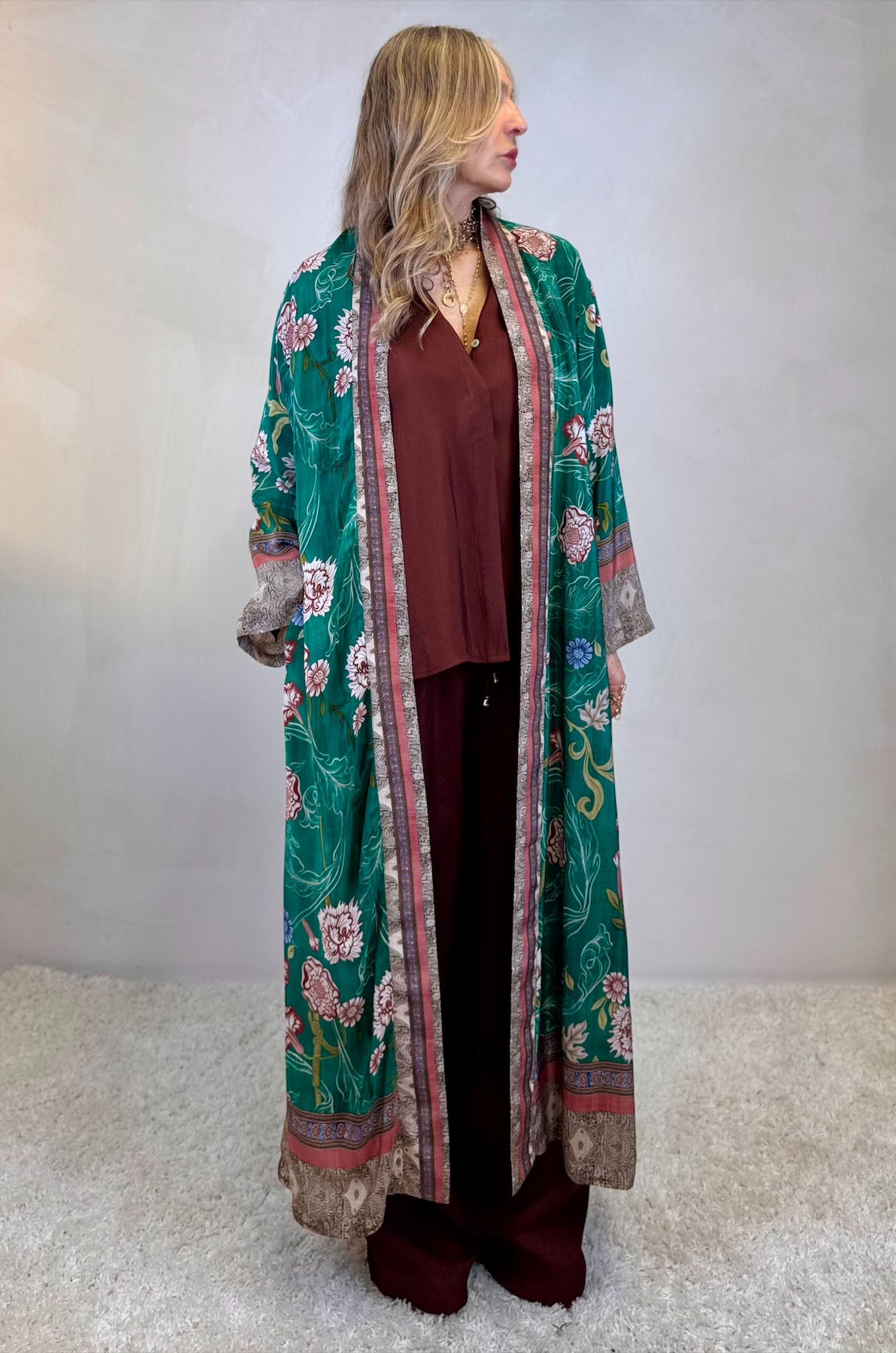 Kimono lungo in viscosa stampa floreale