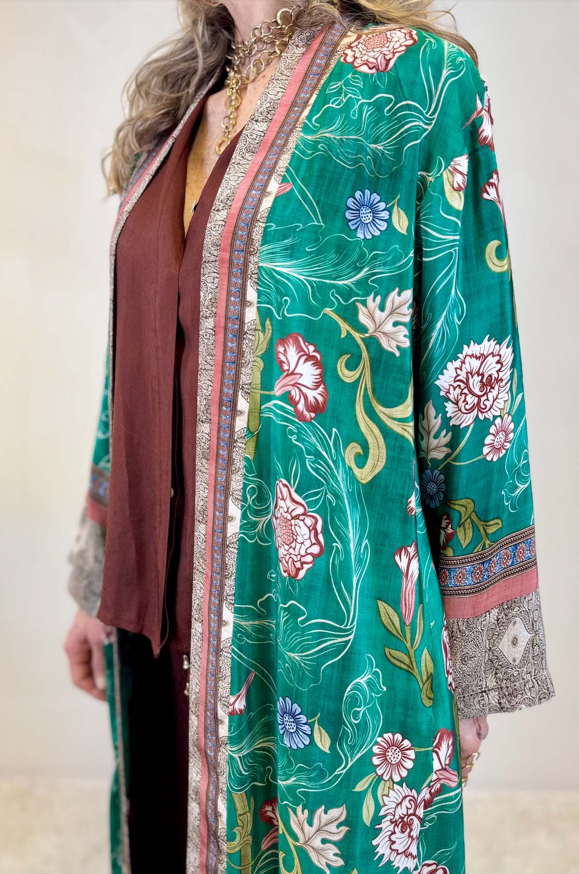 Kimono lungo in viscosa stampa floreale
