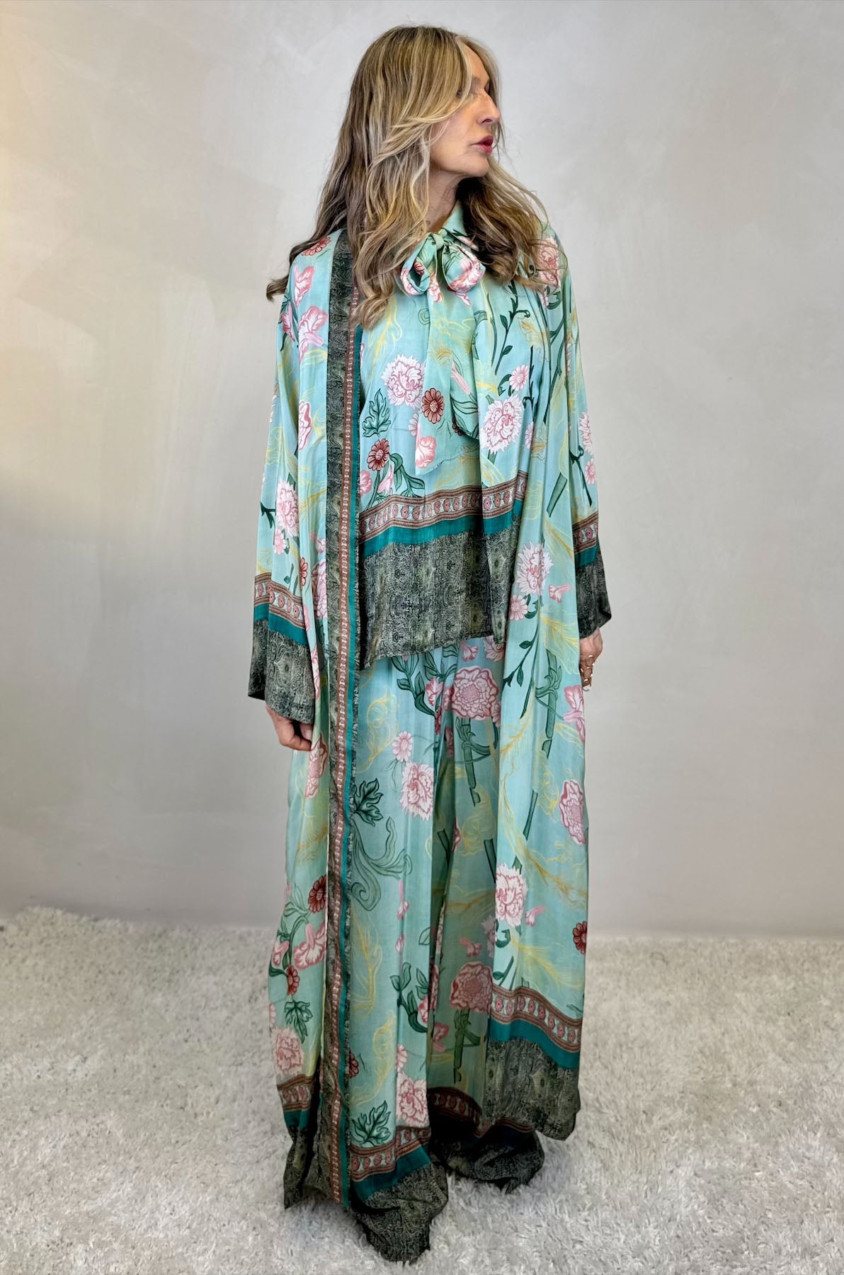 Kimono lungo in viscosa stampa floreale