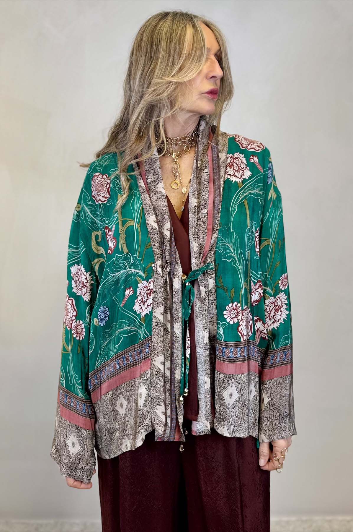 Giacca Kimono in viscosa stampa floreale
