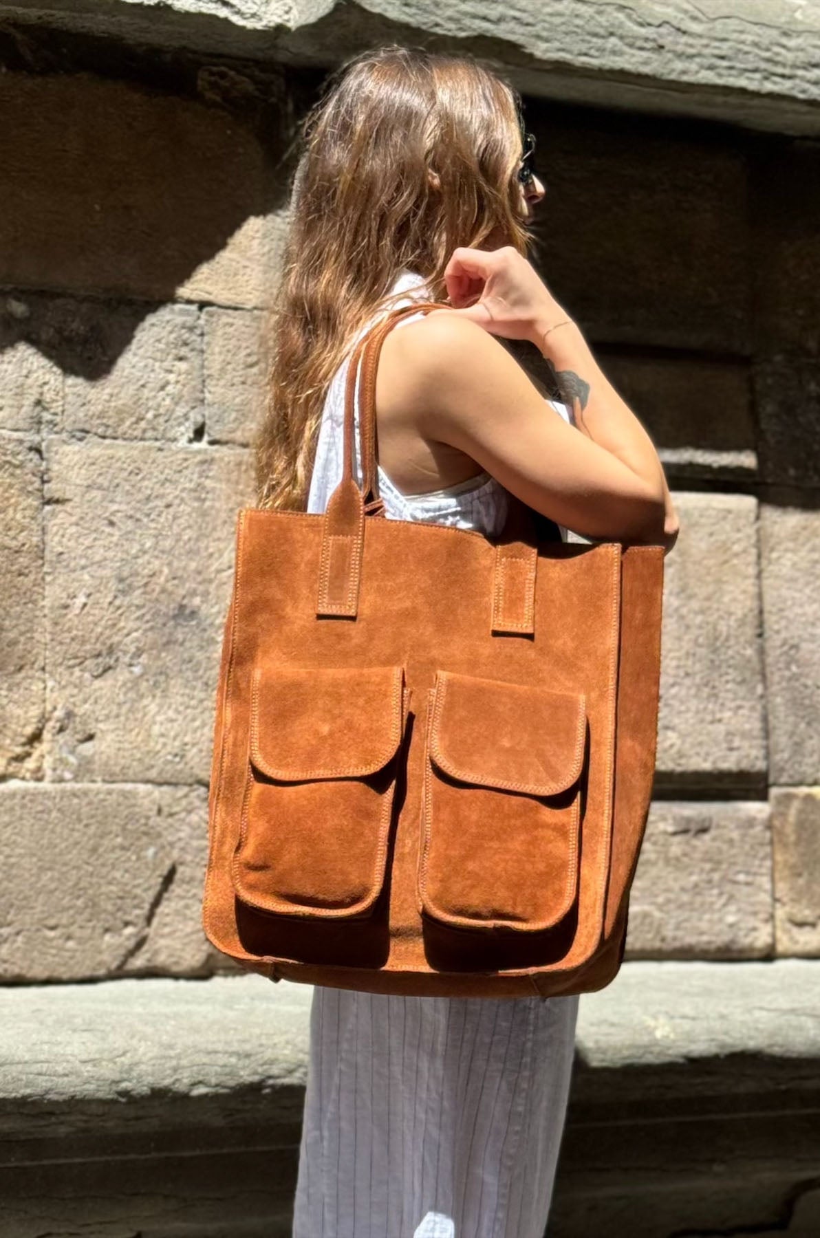 Shopper Camoscio due tasche