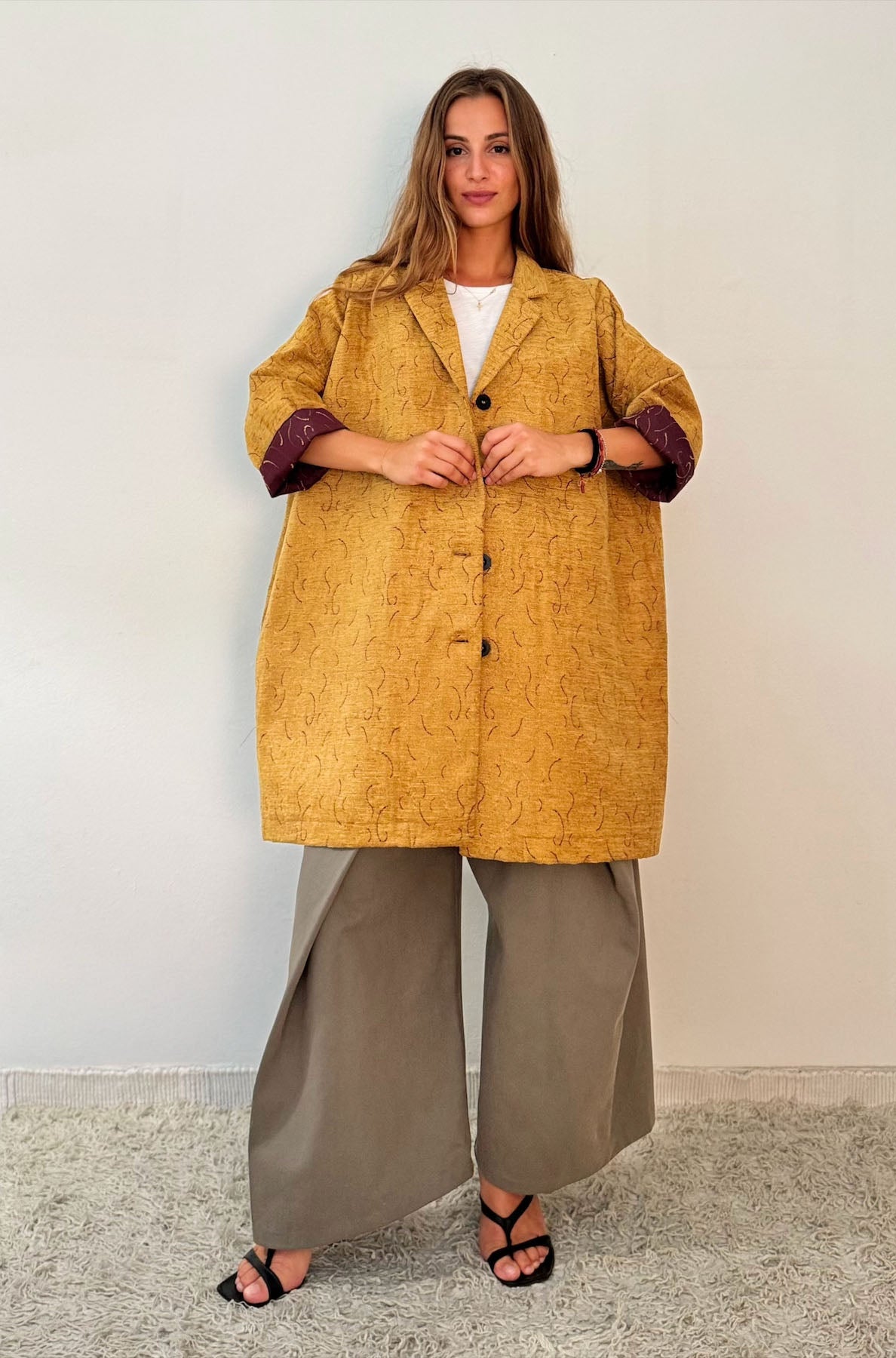 Giacca Kimono Tappezzeria Giallo Senape