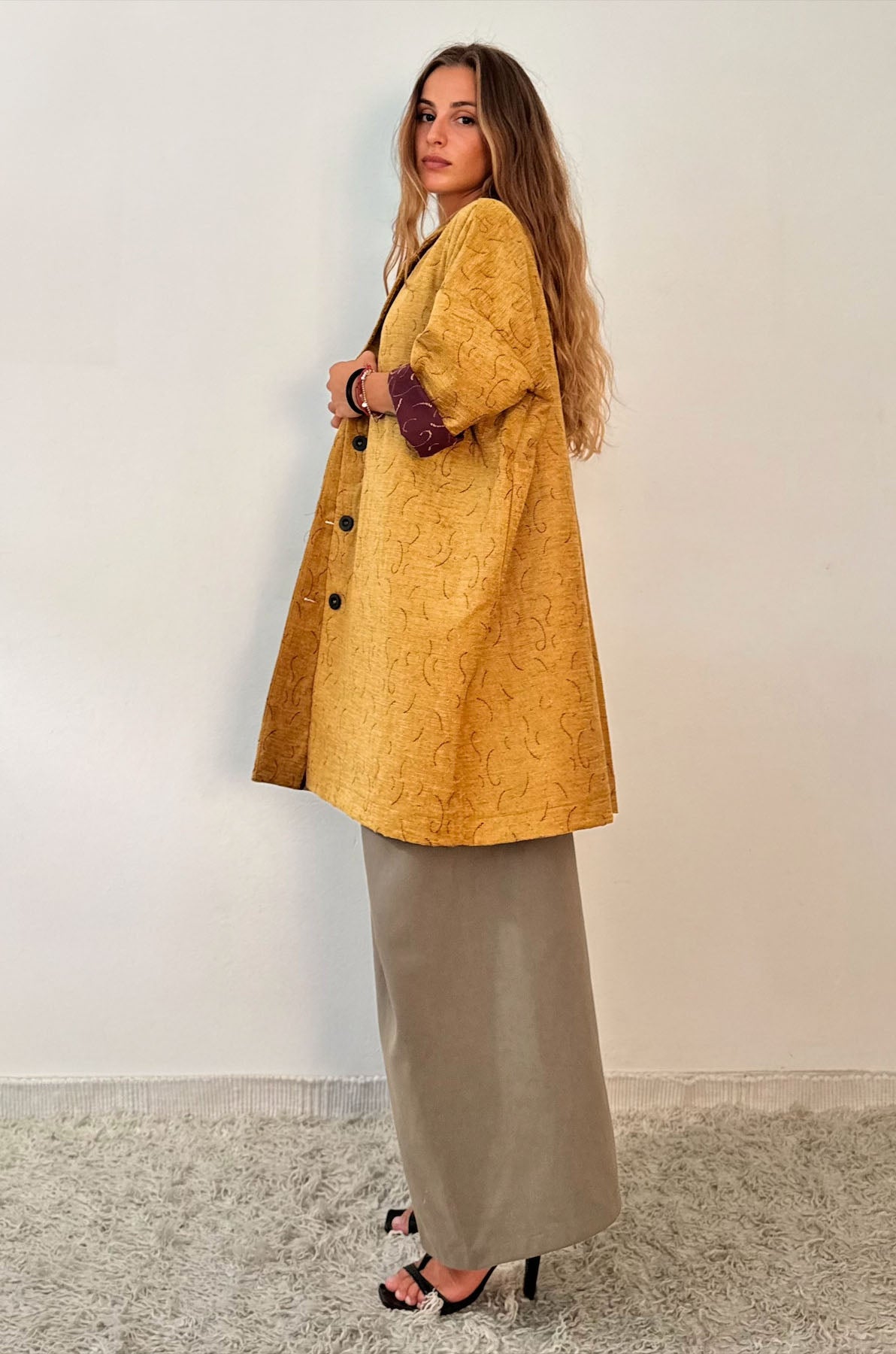 Giacca Kimono Tappezzeria Giallo Senape