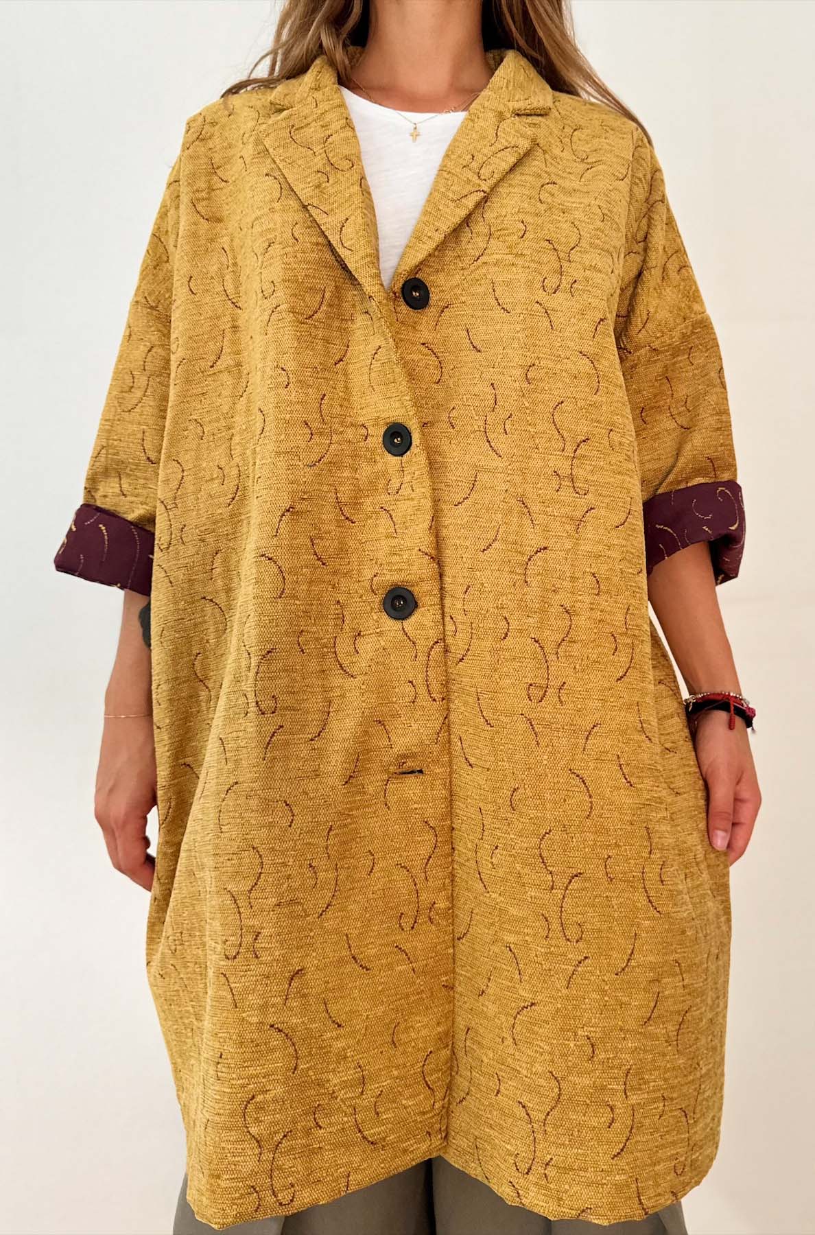 Giacca Kimono Tappezzeria Giallo Senape
