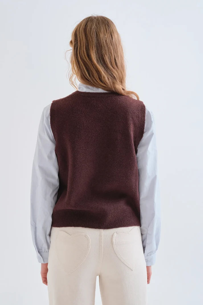 Gilet marrone con stampa a fiore