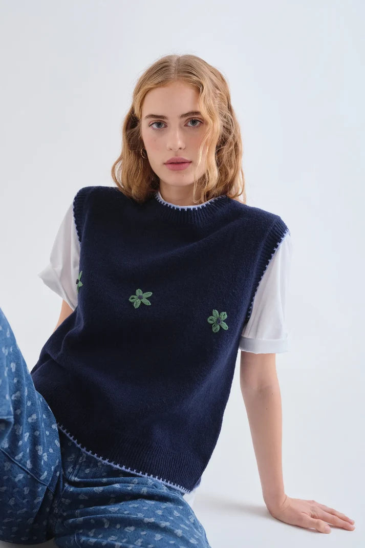 Gilet in maglia blu navy