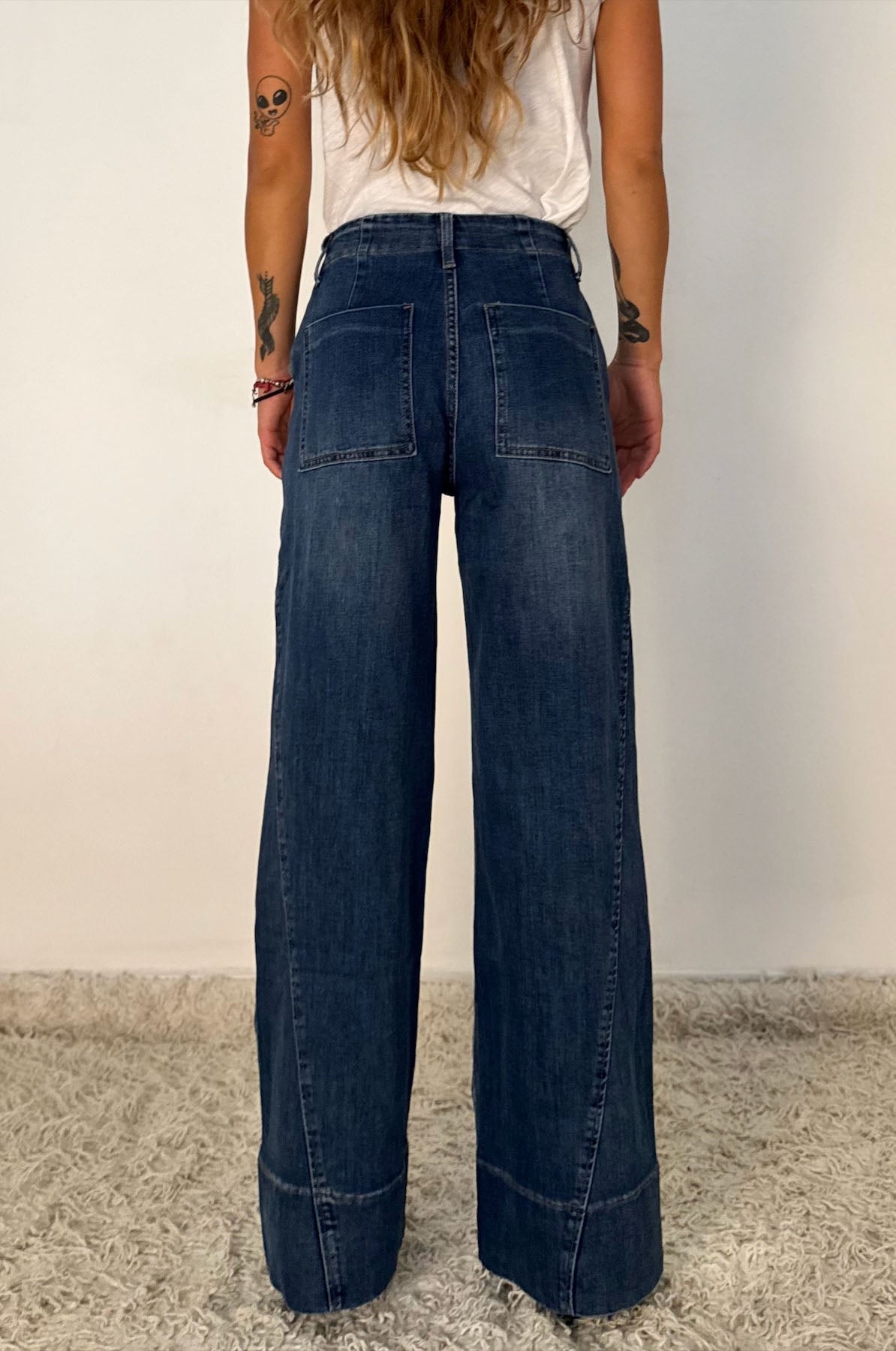Jeans Wide Leg con Inserto Laterale