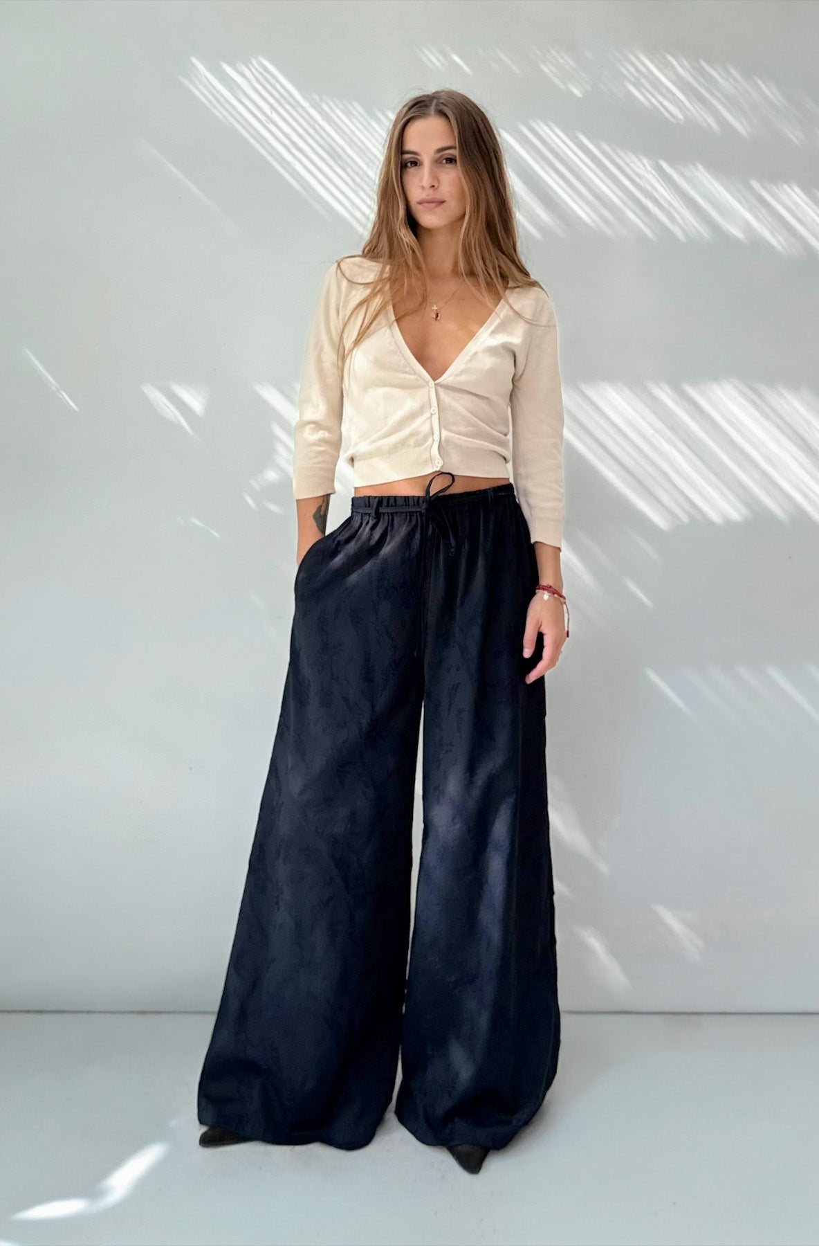 Pantalone a completo kimono Jacquard Botanico