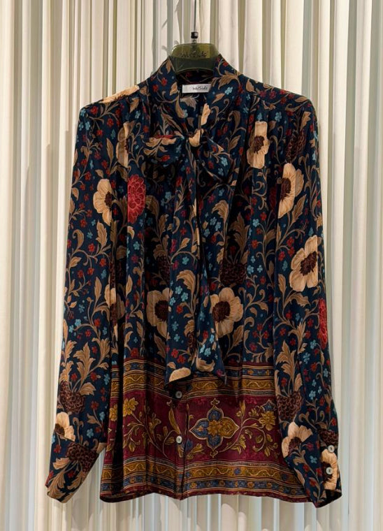 Camicia con fiocco fantasia floreale
