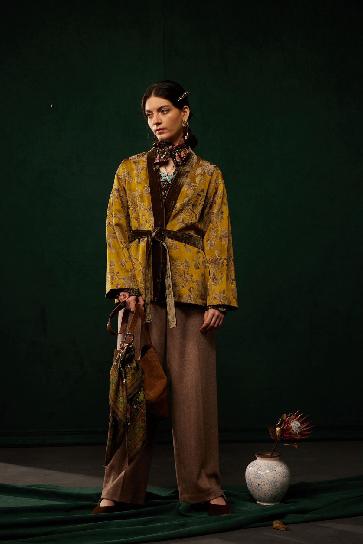 Giacca Kimono Jacquard Senape