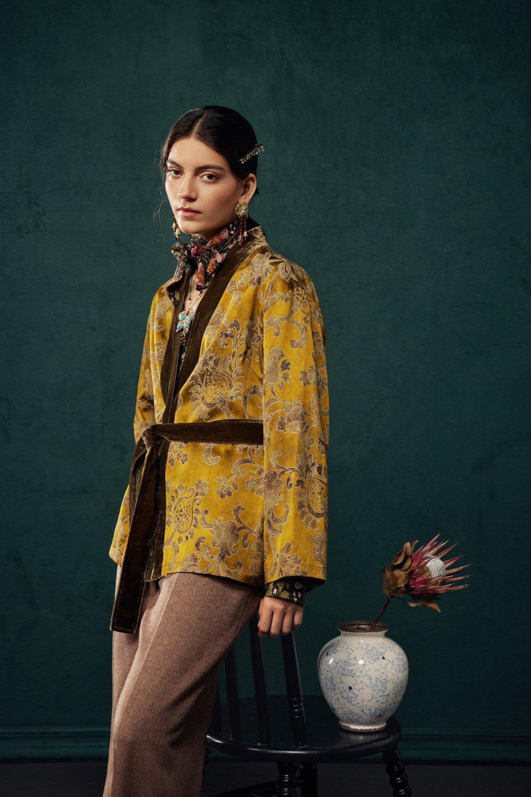 Giacca Kimono Jacquard Senape