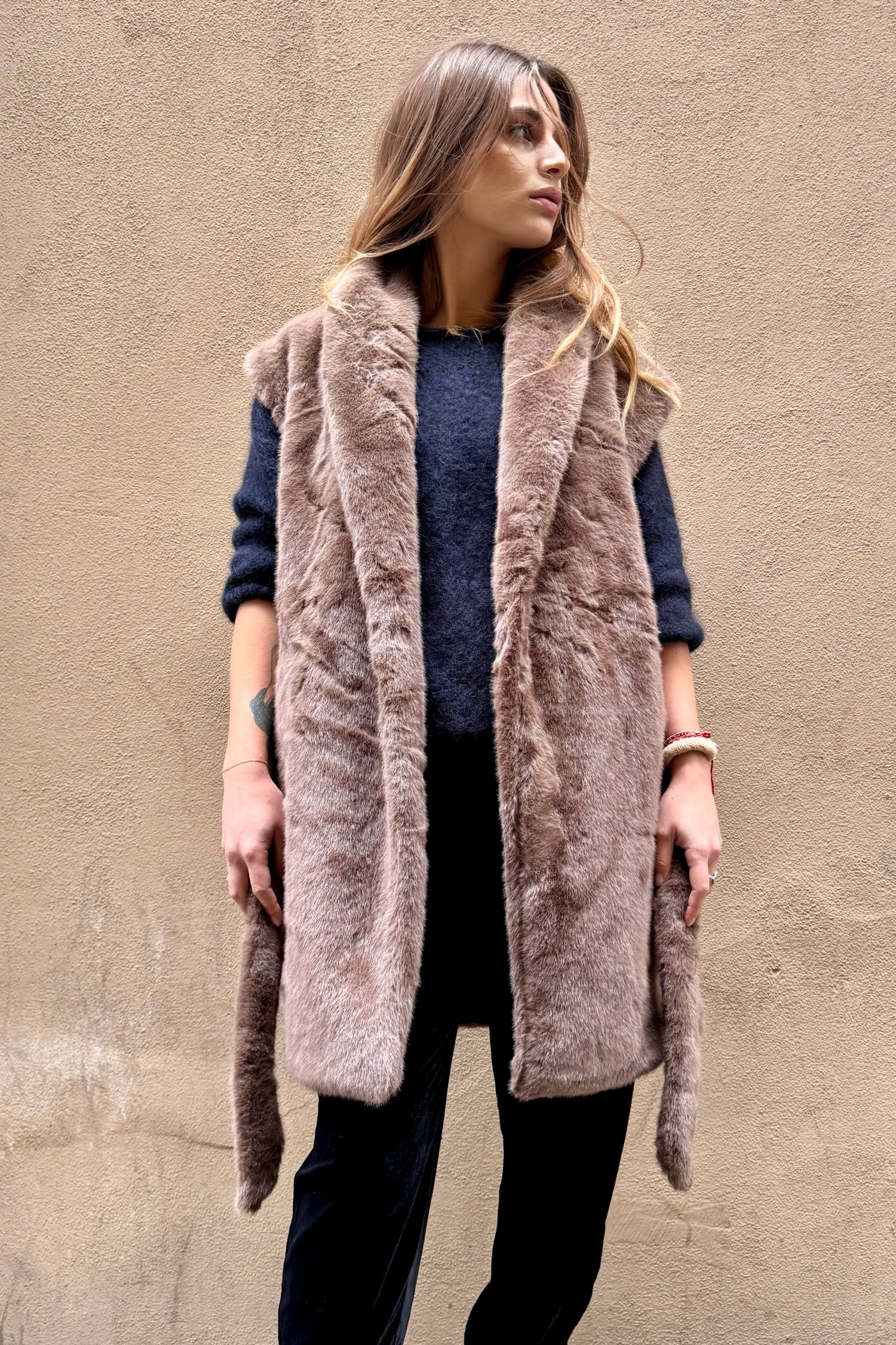 Gilet Lungo Eco Pelliccia