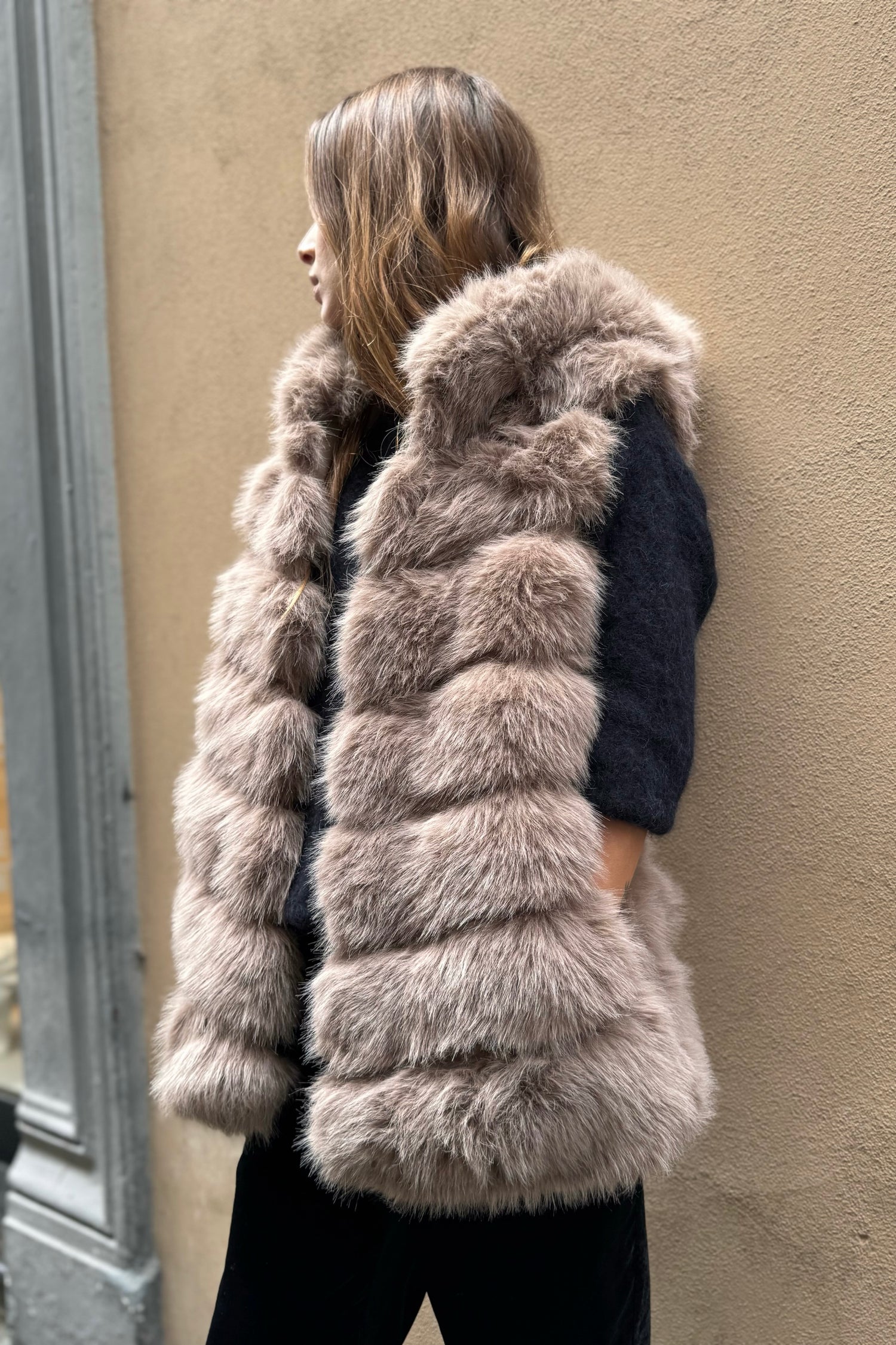 Gilet Cappuccio Eco Pelliccia