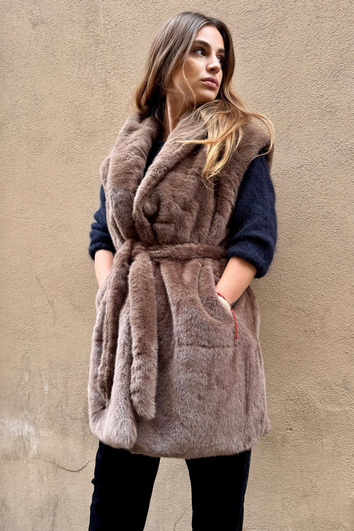 Gilet Lungo Eco Pelliccia