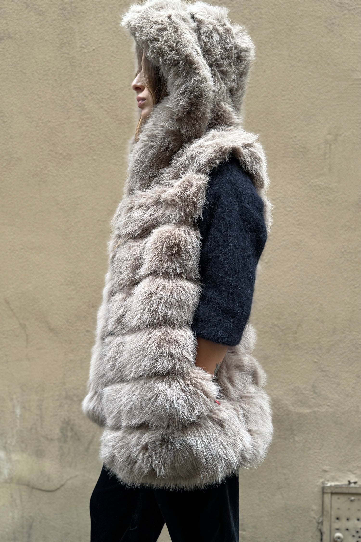 Gilet Cappuccio Eco Pelliccia