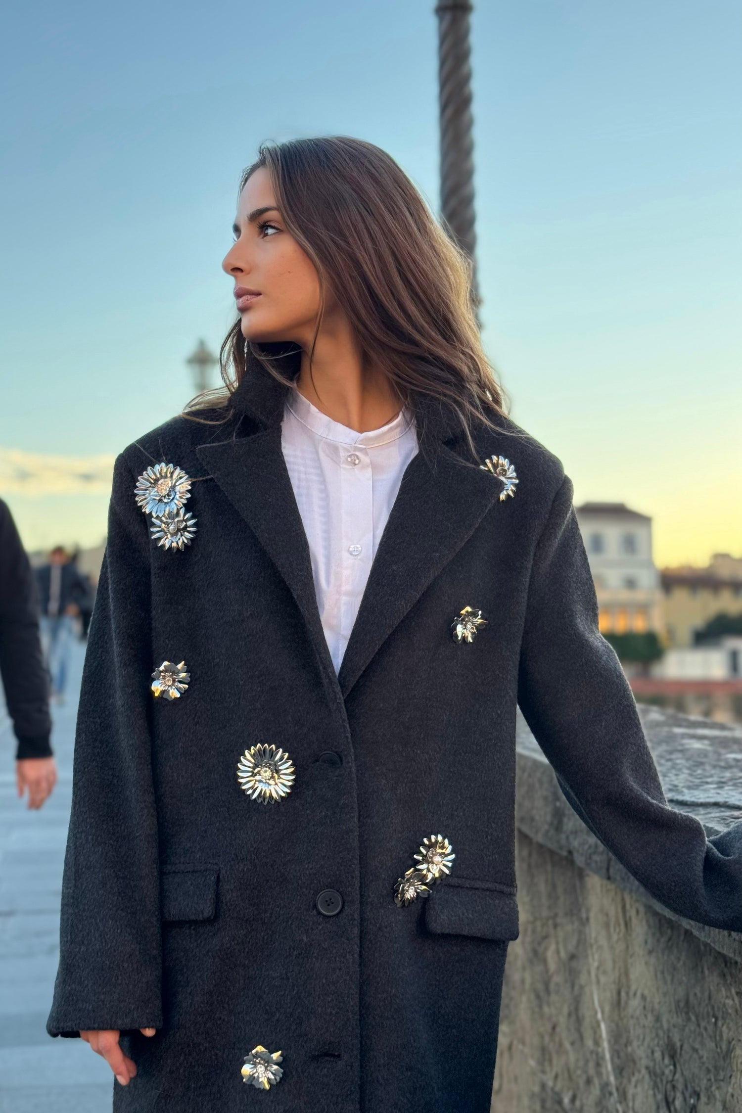 Cappotto Monopetto Spille Gioiello
