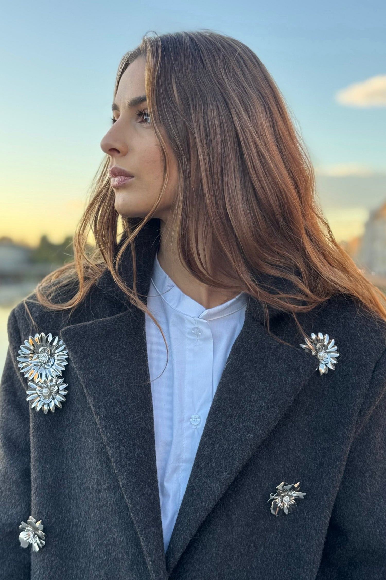 Cappotto Monopetto Spille Gioiello