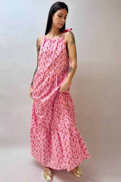 Abito Lungo Rosa Ricamato