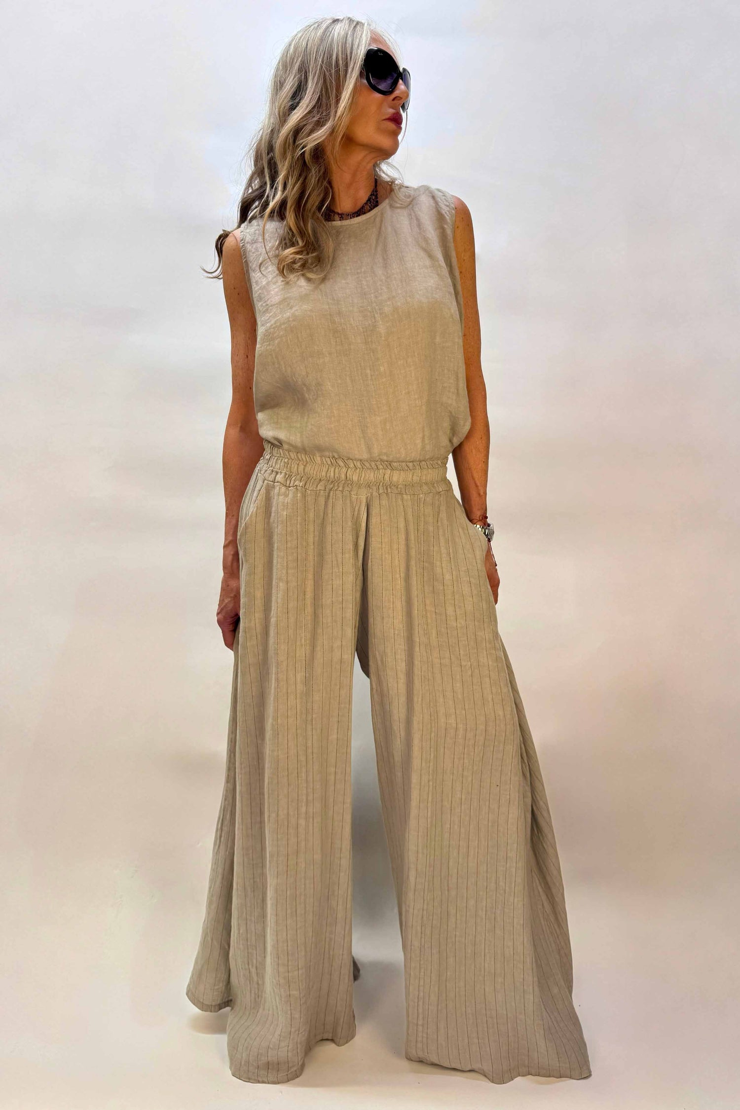 Pantalone Palazzo Gessato Lino