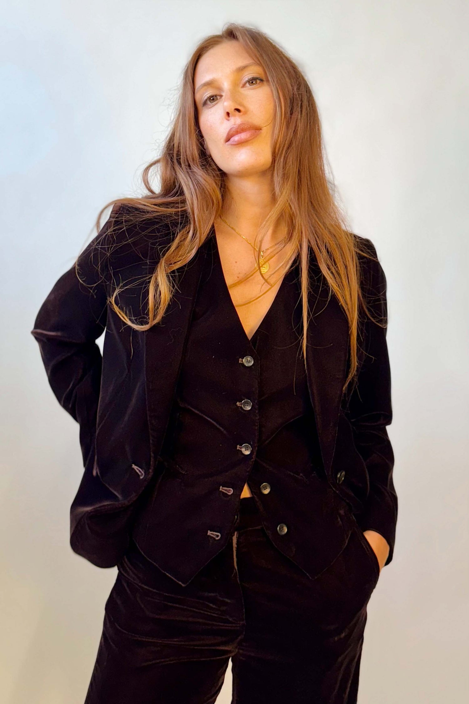 Blazer Velluto Liscio Monopetto