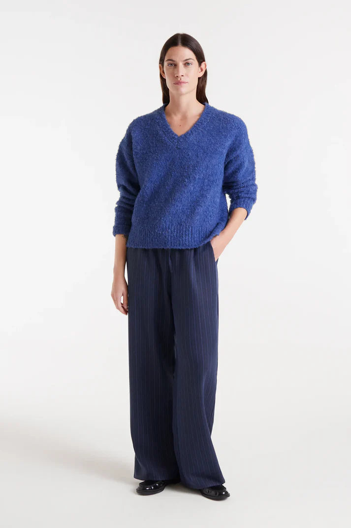Pantalone a righe gessate blu
