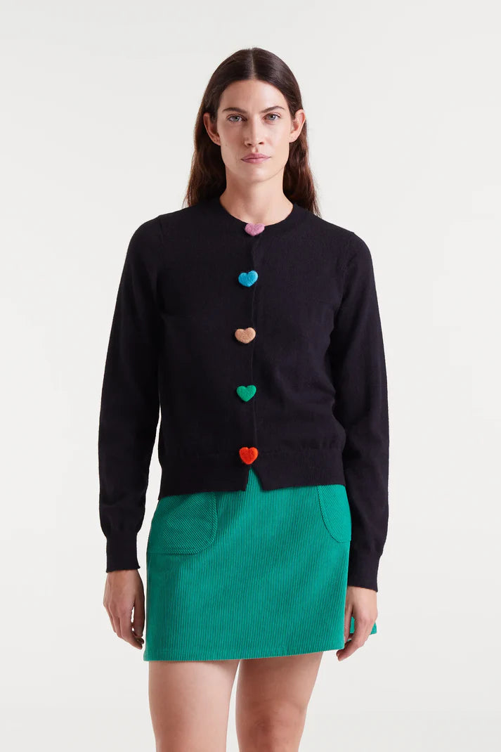 Cardigan nero lavorato a maglia con dettaglio a cuore
