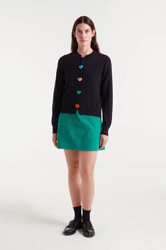 Cardigan nero lavorato a maglia con dettaglio a cuore