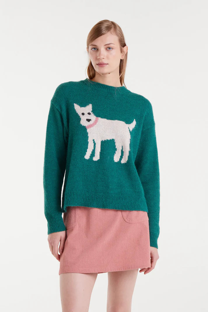 Maglione jacquard con stampa cane