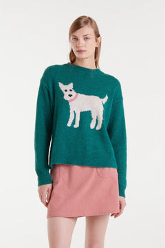 Maglione jacquard con stampa cane