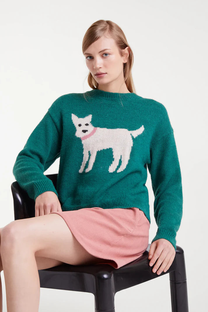 Maglione jacquard con stampa cane