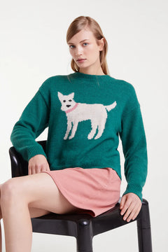 Maglione jacquard con stampa cane