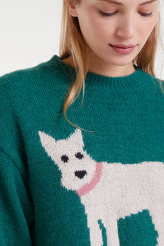 Maglione jacquard con stampa cane