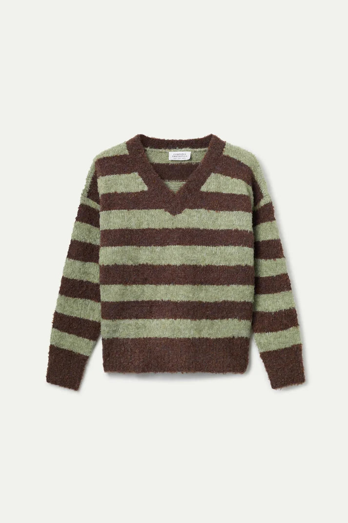 Maglione a righe marrone e verde