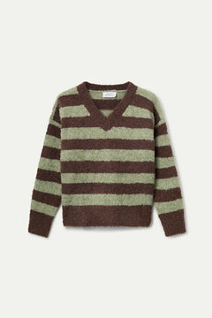 Maglione a righe marrone e verde