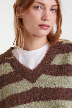 Maglione a righe marrone e verde
