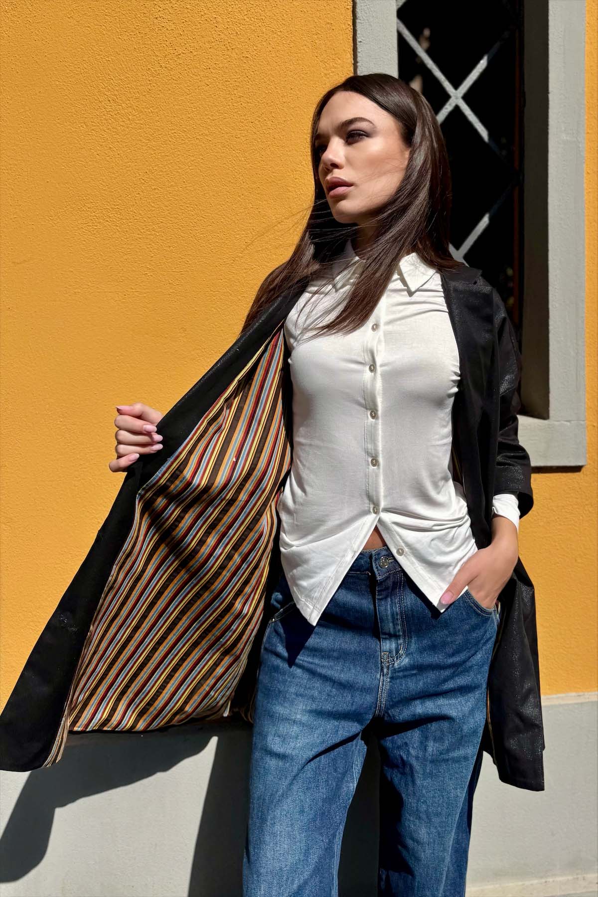 Giacca Kimono Denim Nero
