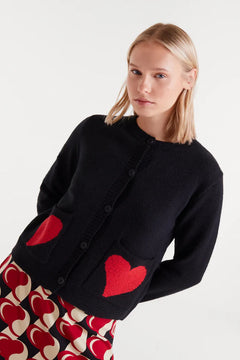 Cardigan jacquard con stampa piccola "Heart Attack"
