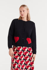 Cardigan jacquard con stampa piccola "Heart Attack"