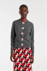 Cardigan in maglia fine con dettaglio floreale grigio