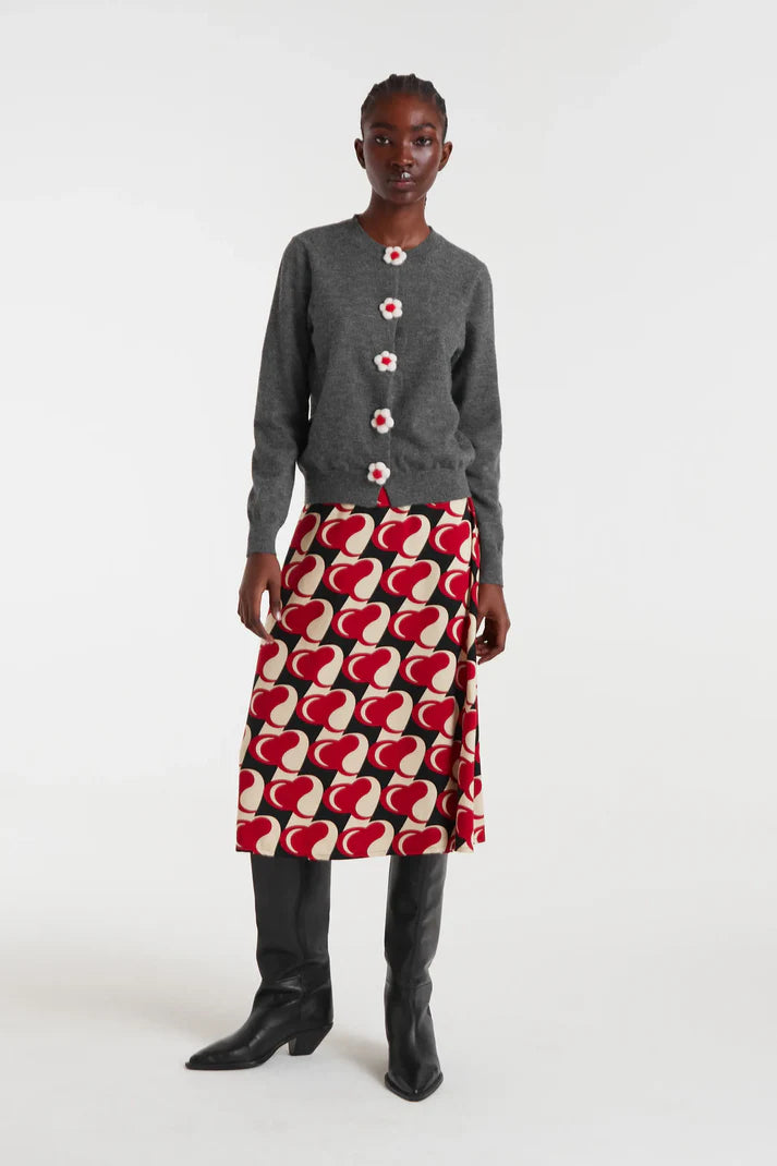 Cardigan in maglia fine con dettaglio floreale grigio