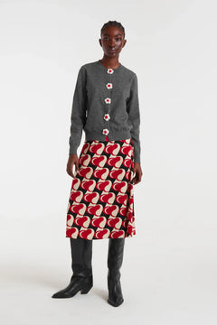 Cardigan in maglia fine con dettaglio floreale grigio